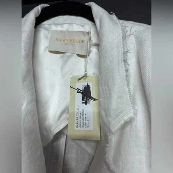 NWT Ramy Brook Gianni Raw Trim Double-Breasted Blazer White 8 - Picture 3 of 5